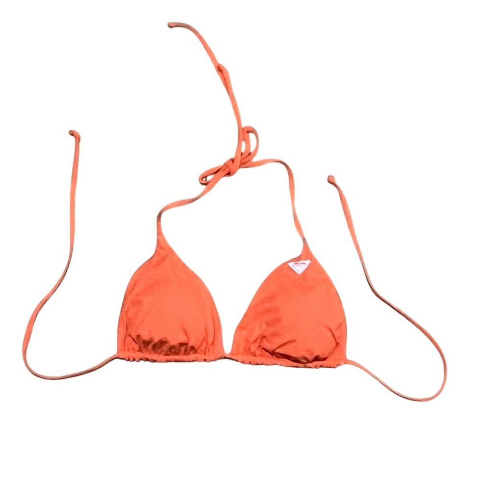 Roxy Bikini Top Womens Size S Reversible Triangle Halter Tie Floral Orange